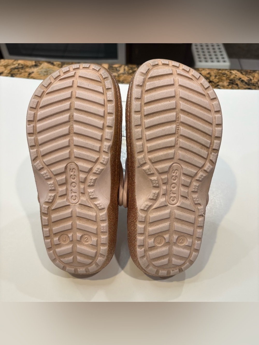 Crocs J2 Clogs Slip On Lined Sandals Rose Gold Glitter Girls Shoes Kids Size 2 - Picture 9 of 10